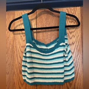 Striped Teal and White Knit Tank Top